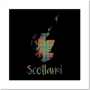 Scotland Halloween Coloured Tartan Map Typography Design Posters and Art